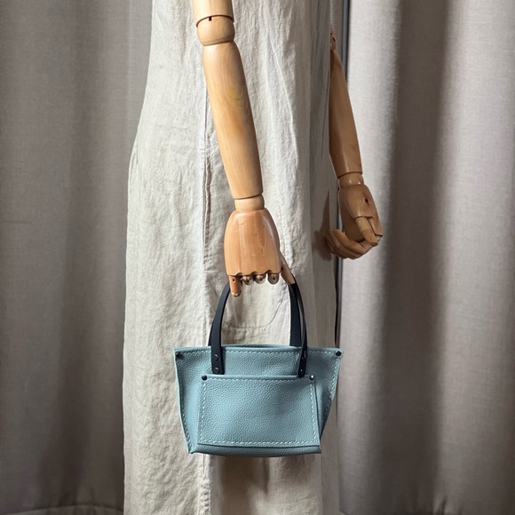 Handmade Mini Sea Foam Blue Leather Tote Bag - Picture 8 of 13